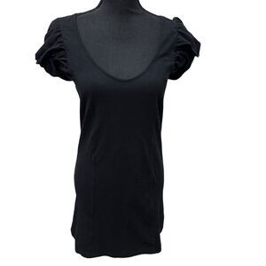 Free People Womens Cotton Floral Lace Puff Sleeve A-Line Dress Black Size L‎